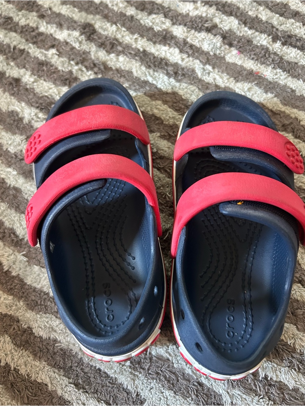 CROCS Kids Navy and Red Double-Strap Sandals - Picture 3 of 4
